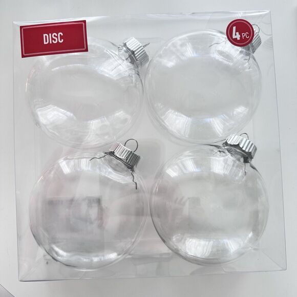 Holiday Crafting Clear Plastic Christmas Ornaments 3.5” Round Discs Box Of 4 - Picture 2 of 3
